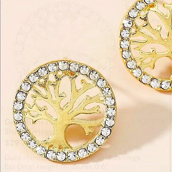 18K GOLD PLATED TREE OF LIFE BRACELET AND NECKLES EARRINGS BUNDLE - Picture 7 of 10